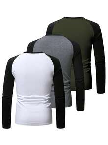 男士加大三件套撞色插肩袖休闲T恤 - 彩色 - 查看 2