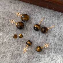 1 件 24K 金天然石风格虎眼石耳钉简约复古气质耳环耳饰 - 彩色 - 查看 10