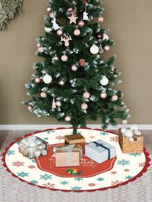 1 Piece Festive Christmas Tree Skirt, 36/48 Inch Polyester Holiday Ornaments, New Wavy Edge Design For Party & Home Decoration, Christmas Decorations. Room Decor