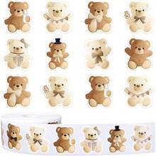 500 Stick/Roll Brown Bear Sticker Tags, Cake Clean Toothpick Decorations, Cartoon Plush Bear Day Thanks For Decorating Gift Box Crafts - Multicolor - View 12