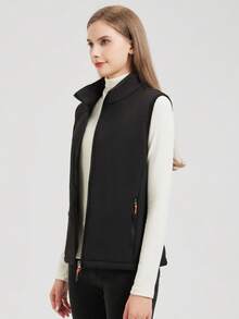 1 chiếc áo khoác thể thao ngoài trời dành cho nữ, áo vest thường ngày, áo vest vải chống thấm nước, áo vest mềm mại, áo vest tôn dáng cho nữ, lót giữ nhiệt và dày dặn, mùa thu/đông, màu đen nỉ. - màu đen - Xem 6