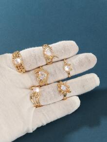 Juego de 10 anillos asimétricos de aleación para damas, con estilos seleccionados al azar, adecuado para que las damas los usen en festivales