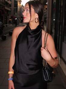 Halter Top Women Tanks & Camis Satin Sleeveless Top Female Y2k Vest Summer Cute Street Style Yellow Backless Ladies Camisole