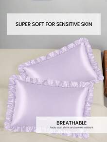 1pair Premium Silky Satin Envelope Pillowcases Set With Lace, 2 PCS/Pair Pillowcases, Soft Breatheable Wrink-Free Better For Hair Skin Sleep, Pillow Covers Without Filling, Machine Washable, Oeko-Tex Certified, Taro Purple - Taro Purple - View 4