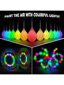1/2pcs LED Meteor Ball - Upgraded Water Drop Shaped Professional Rainbow Gradient & High Frequency Flashing Rotating LED Lighting Toy Ball, 9 Lighting Modes, Suitable For Beginners And Professionals, Rainbow Rotating Dance And High Frequency Flashing Rotating LED Lighting Toy, Christmas & Halloween Gift Lighting Ball - White - View 5