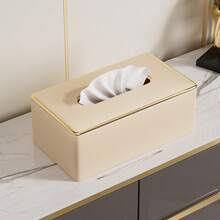 PU 皮革荔枝纹金边纸巾盒架，适用于浴室台面、床头柜、咖啡桌、家居、办公桌和汽车，带磁性锁底，节日礼物 - 彩色 - 查看 3