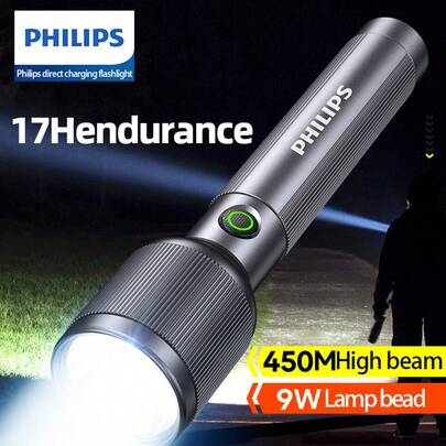  Philips SFL2243 High Brightness Rechargeable Flashlight, Suitable For Camping, Fishing, Running, Hiking, Built-In 3000mAh Battery, Durable Outdoor Lightweight Aluminum Alloy, With Type-C Charging Cable, Outdoor Dog Walking, Exploration, Work And Home Emergency Lighting Flashlight