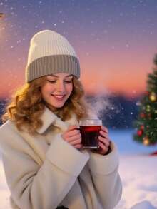 1Pc 新款宽松字母针织帽 大头围 复古日系风 保暖多功能 针织帽 防风 保暖冬帽 针织帽 显瘦 时尚 休闲 涤纶材质 刺绣 秋冬款 时尚男女通用秋冬装