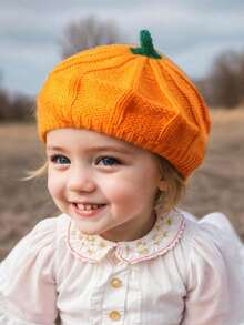 1 pieza Gorro de bebé tejido de Halloween, Gorro tejido con forma de calabaza, Gorro tejido cálido para bebé niña, Adecuado para usar en Halloween y viajes, Bebé niño