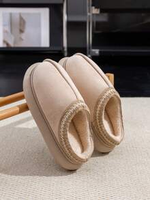 Fluffy Slippers, Fashion Versatile Thick Sole Warm Plush Lined Non-Slip Shoes, Suitable For Indoor And Outdoor Wear For Both Men And Women In Autumn/Winter