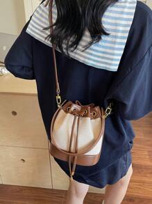 Women Bucket Bag, Fashion Casual Ladies Straw Woven Shoulder Crossbody Bag, Drawstring Closure Small Handbag, Summer Straw Beach Bag For Women, Vacation Essentials, Perfectly Matching With Beach Accessories Women, Hottest Beach Bags For Women, Fashion Summer Vacation Bag, Beach Essentials Women Bags For Vacation & Holiday, Newest Holiday Bag - Khaki - View 6