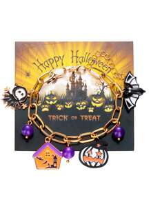 1 Braccialetto a catena con ciondolo a forma di zucca, pipistrello, ragnatela e fantasma, di moda per ragazze, adatto per occasioni festive
