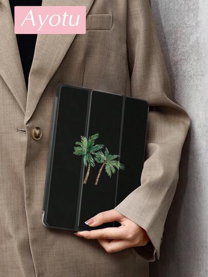Ayotu 双棕榈树图案保护套，兼容 iPad 10.2 英寸（2021/2020 款，第九/八代）、Galaxy Tab A8 10.5 英寸（2022 款）、带笔槽的平板电脑、Kindle（不带笔槽），支持自动休眠/唤醒功能，时尚保护套