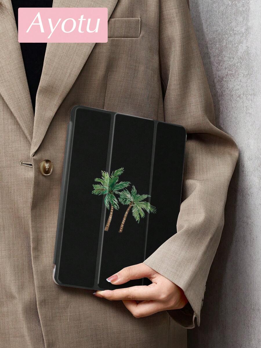 Ayotu 双棕榈树图案保护套，兼容 iPad 10.2 英寸（2021/2020 款，第九/八代）、Galaxy Tab A8 10.5 英寸（2022 款）、带笔槽的平板电脑、Kindle（不带笔槽），支持自动休眠/唤醒功能，时尚保护套