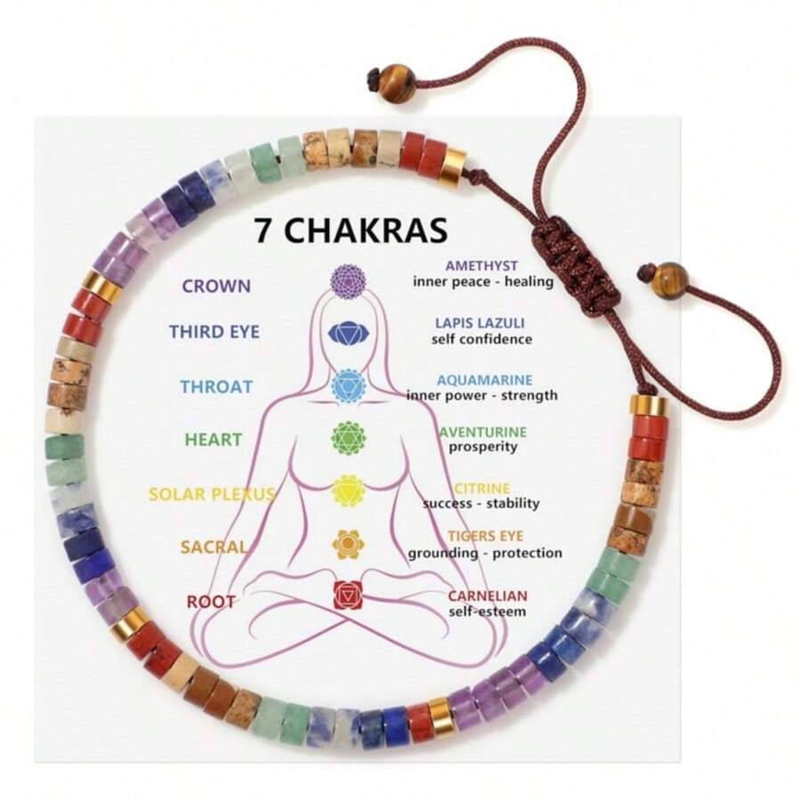 可调节天然石串珠手链，波西米亚风格手工彩色石手链，女士适用 - 彩色 - 查看 1