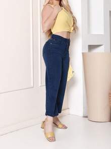 Women's Pantacourt Jeans, High Waist, Elegant, Casual, Short - Rửa tối - Xem 3