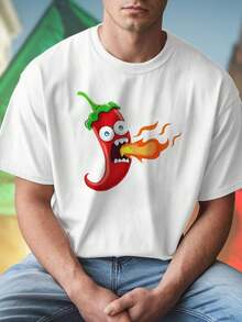 T shirt uomo cartoon hot chili pepper breathing fire divertente estiva traspirante comoda regalo moda casual sconto offerta esclusiva nuova collezione