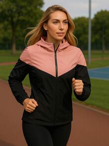 Women's Windbreaker Jacket Waterproof Lined Casual Fabric Zipper Evening Airport Clothes Travel Autumn Winter - 黑色和粉紅色 - 查看 3