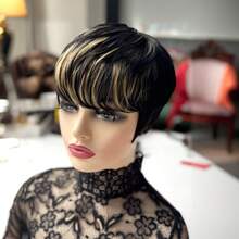 Pixie Cut Wig For Human Hair 1B30 Short Wigs For Women Human Hair Quick Get Up And Go Wig Short Layered Wig Hair Replacement Valentine's Day, Halloween Costumes,Daily Use Glueless Short Real Human Hair Wigs With Bangs None Lace Front Haircut Wigs Full Machine Made Wig
