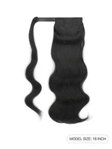 nimoki 18 Inch Heatproof Wavy Synthetic Fiber Ponytail Extension With Hook And Loop, For Everyday Wear, Wrap-Around Ponytail Wig (Natural Black) - Natural Black - View 10