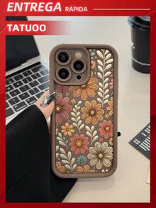 Fashion Floral Print Anti-Drop Phone Case Compatible With 11/12/13/14/15Pro Max - màu nâu - Xem 4