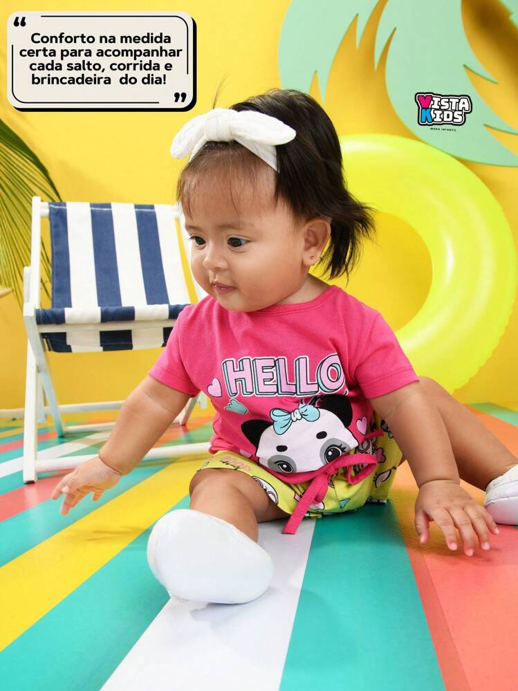 Kit 10 Peças Infantil Menina Juvenil Feminino Conjunto Verão Tamanho P ao 16 5 Camisetas/blusas + 5 Bermudas/Shorts Roupa Criança Pronta Entrega - Multicolorido - Visão 8