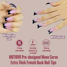 Black French Tip Duck Feet Nail Tips Full Cover For Press On Acrylic With Moon Curve, BERRY PINK Extra Thick Medim Long, Flare Wide Soft Gel Fake False Nail Extension X 15 Sizes 150 Pcs - Duck Nails Black French Tips Berry Pink Moon Curve - 查看 2