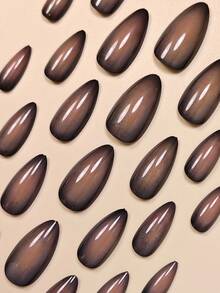 Add A Touch Of Romance With 24pcs Almond Shape Press On Nails Y2K Rust Brown Blend Minimalist Style Full Coverage Fake Nail Tips For Women And Girls Includes 1sheet Adhesive Tabs Suitable For Halloween Autumn And Winter Seasons Party Date And Office Daily Wear False Nails Jelly Glue Is Randomly Shipped