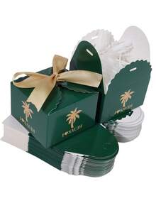 10pcs/1pc Gift Boxes With Ribbons, Green Candy Boxes With Ribbon Paper Candy Boxes, Suitable For Wedding Cookies Chocolates Small Gifts/National Day Gift Boxes - S-green + Gold Ribbon - View 8