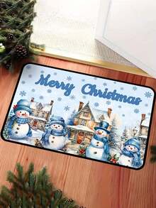 1/16Pcs 40*60cm Christmas Door Mat Decorative Floor Mat, Merry Christmas Blue Snowman Pattern With Christmas Light House Pattern, Suitable For Indoor Living Room, Kitchen, Hallway Entrance, Christmas Home Decor Fabric - Multicolor - View 5