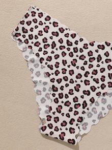 Paquete de 5 bragas de bikini sin costuras para mujer - Cintura baja suave y cómoda, estampados multicolor (leopardo, corazón, etc.), dobladillo con volantes, tela transpirable y amigable con la piel