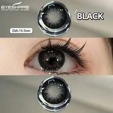 EYESHARE 放大眼睛彩色隐形眼镜 1 对美瞳镜片年度一次性大直径软性彩色隐形眼镜万圣节服装角色扮演 - 黑色 - 查看 3