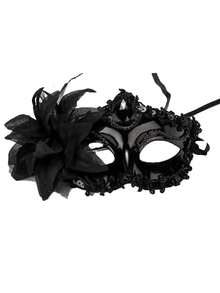 1 件万圣节服装派对面具，黑色和银色花朵玫瑰蕾丝兔子蜘蛛网蝙蝠耳面纱面罩，摄影道具，哥特式蕾丝风格性感内衣配饰化妆舞会面具
