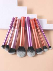 8pcs Aluminum Makeup Brush Set For Beginners - Powder Brush, Blush Brush, Contour Brush, Nose Brush, Eye Shadow Brush, Detail Brush, Shading Brush + 3pcs Beauty Sponge Blenders