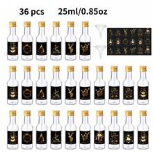 36/4pcs 0.85oz-1.7oz Mini Christmas Liquor Bottle,Beverage Dispensing Bottle,Clear Plastic Bottle,With Black,Golden And Silvery Lids,And With 9 Different Patterns Christmas Labels,Such As Elk, Ball, Christmas Tree, Snowflake And So On,Suitable For Christmas,Birthday Party,Wedding Decoration.