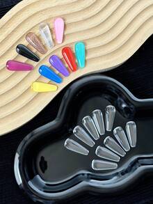 20 piezas de puntas de uñas de muestra para arte de uñas de gelatina de vidrio transparente con bloques de color (transparente), de múltiples formas, unicolor translúcido, para exhibición de combinación de colores - transparente - Ver 11