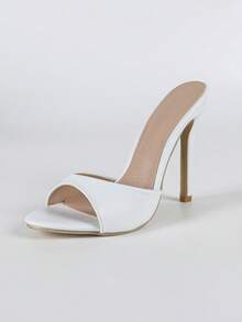 Plus Size Elegant Sandals - Black Sexy Open Toe Stiletto Heel Slip-On Mule Sandals For Women - 白色 - 查看 7