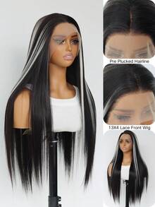 挑染灰金色蕾丝前假发长直发无胶渐变棕色混合金色 13x4 女士合成蕾丝前假发 24 英寸