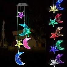1PC,LED Solar Moon And Sun Wind Chime Lights, Moon And Star Hanging Decorations, Solar Color Changing Wind Chime Lights, Colorful Night Lights, Outdoor Lighting, Suitable For Garden Terrace Courtyard Decoration, Holiday Christmas Decoration Gifts