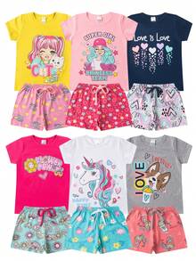 10 Piece Kit For Girls And Young Women Summer Set Sizes S To 16 5 T-Shirts/Blouses + 5 Bermuda Shorts/Shorts Children's Clothing Ready For Delivery - 彩色 - 查看 5