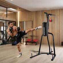 2 In 1 Punching Bag Stand, Steel Heavy Duty Workout Equipment, Adjustable Height Boxing Punching Bag And Speed Bag Stand, Freestanding Sandbag Rack, Holds Up To 140 Lbs, For Home Gym Fitness - 黑色 - 查看 9