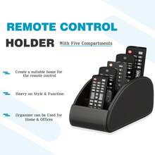 1 个电视遥控器支架，带 5 个隔层，PU 皮革遥控器盒/盒子/托盘床头柜书桌收纳整理器，适用于 DVD、蓝光、媒体播放器、加热器控制器和化妆品办公用品 - 彩色 - 查看 2