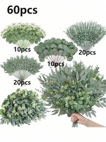 30pcs Eucalyptus Leaf Stems, With Fruit. Artificial Green Plants Plastic Flowers Suitable For Wedding Vase Bouquet Floral Arrangement Home Decor Flower Bouquet