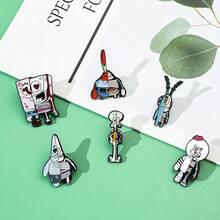 SPONGEBOB 海绵宝宝1/6件创意动漫海绵宝宝胸针套装创意浮游生物机器人珐琅别针背包服装首饰金属徽章配饰礼物