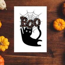1 Stück Halloween Karte für Katzenliebhaber, süße Katzen Grußkarte, Halloween schwarze Katze Spinnennetz Buh Zuhause Herbst Karte, 5*7 Zoll - mit dickem Umschlag