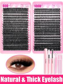 720片假睫毛套装，单簇假睫毛，D卷度，9-16毫米，DIY手工假睫毛，自然浓密卷翘，柔软厚实，可选长度：30D/40D/40D/80D/80D/100D，超轻盈，0.07毫米仿貂毛，单簇设计，适合日常佩戴、派对及各种场合，必备化妆工具 - 黑色 - 查看 12