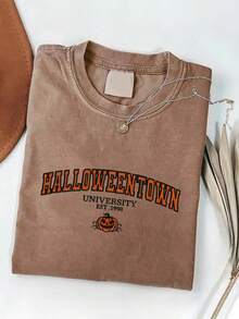230g Washed, Halloween Town Printed T-Shirts, High-Quality Batik Cotton Vintage Fashion Brand T-Shirts, Beach Essential, Men's Summer T-Shirts, Holiday Gifts, Perfect Gifts.