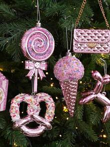 1pc Pink Christmas Decoration, Christmas Tree Ornament, Candy, Snowman, Christmas Tree Accessories, Holiday Party Decor, Suitable For Wedding, Party, Bar, Family Gathering, Rhinestone Pink, Gift For Friends - Pink - View 3