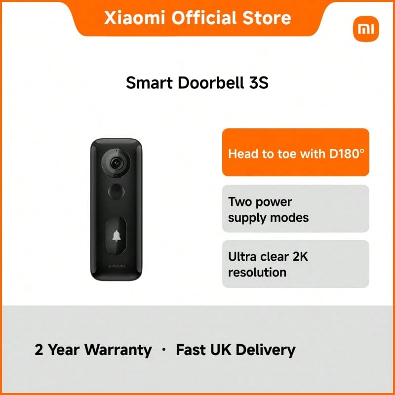 Xiaomi Smart Doorbell 3S – Wireless Video Doorbell With 5200mAh Battery, IP65 Waterproof, 2-Way Audio, Motion Detection, 940nm Night Vision, Cloud Storage & Chime, App Control Via Wi-Fi - Black - View 1