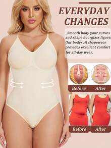 Racerback Women Tummy Control Shapewear Bodysuit Seamless V-Neck Waist Trainer Body Shaper Underwear Slimming Abdomen Compression Jumpsuit Shaping Tank Top Undershirts Spaghetti Strap